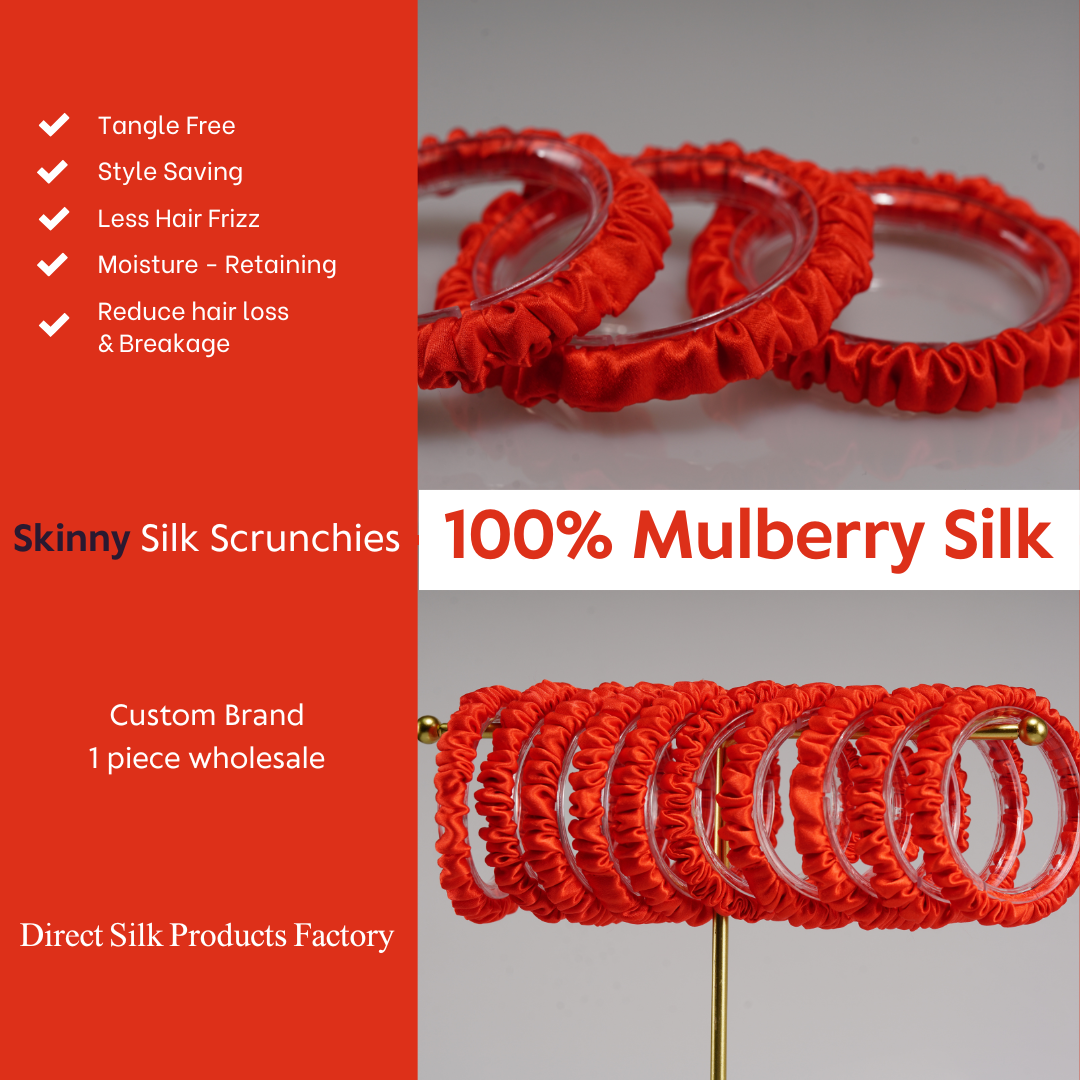 Bright Persimmon Silk Scrunchie Skinny custom wholesale, custom brand low MOQ, 1 piece wholesale