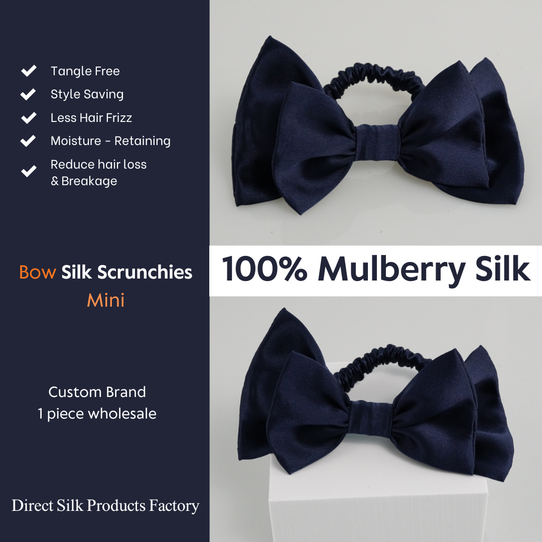 Dark Blue Silk Scrunchie Bowknot