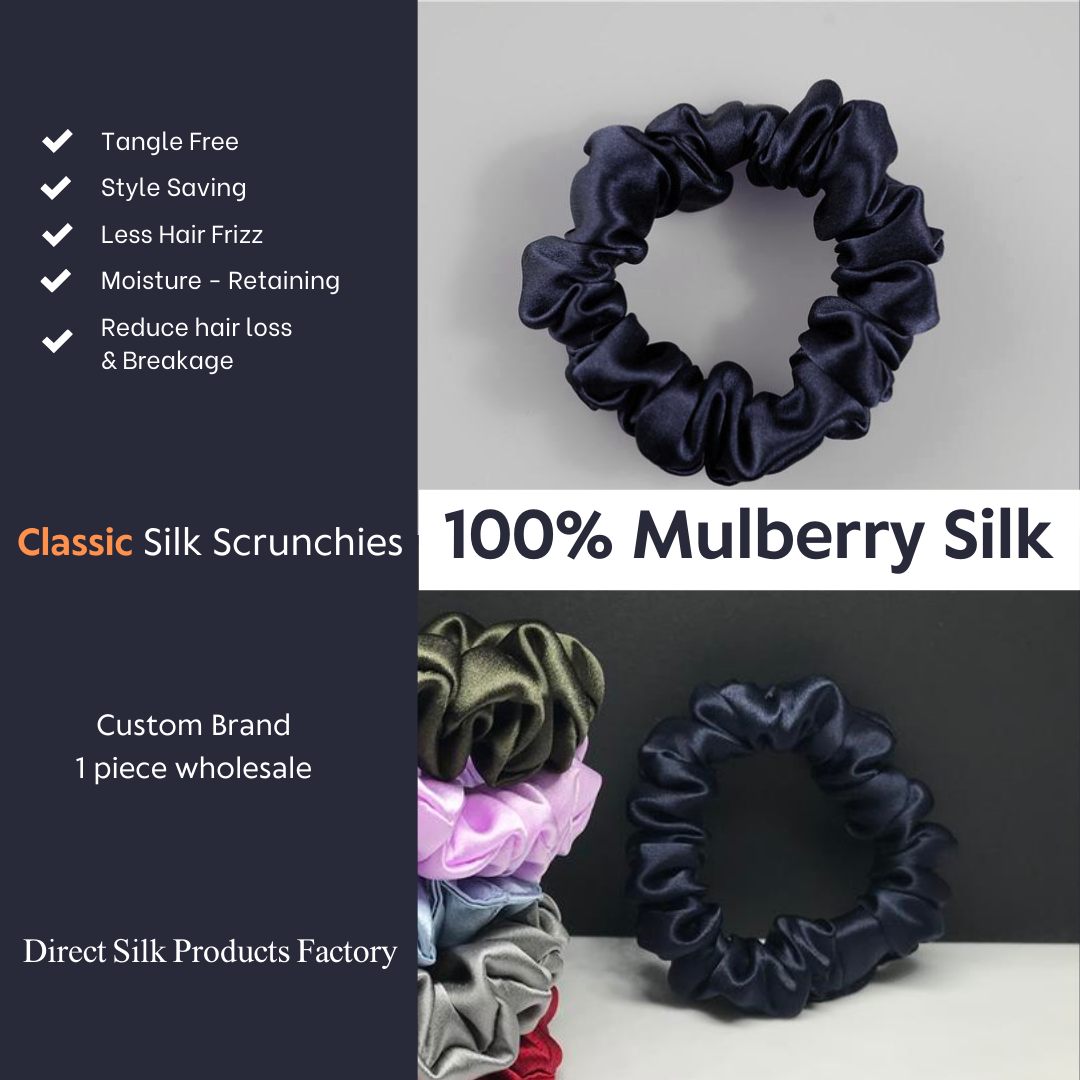 Dark Blue Silk Scrunchie Classic