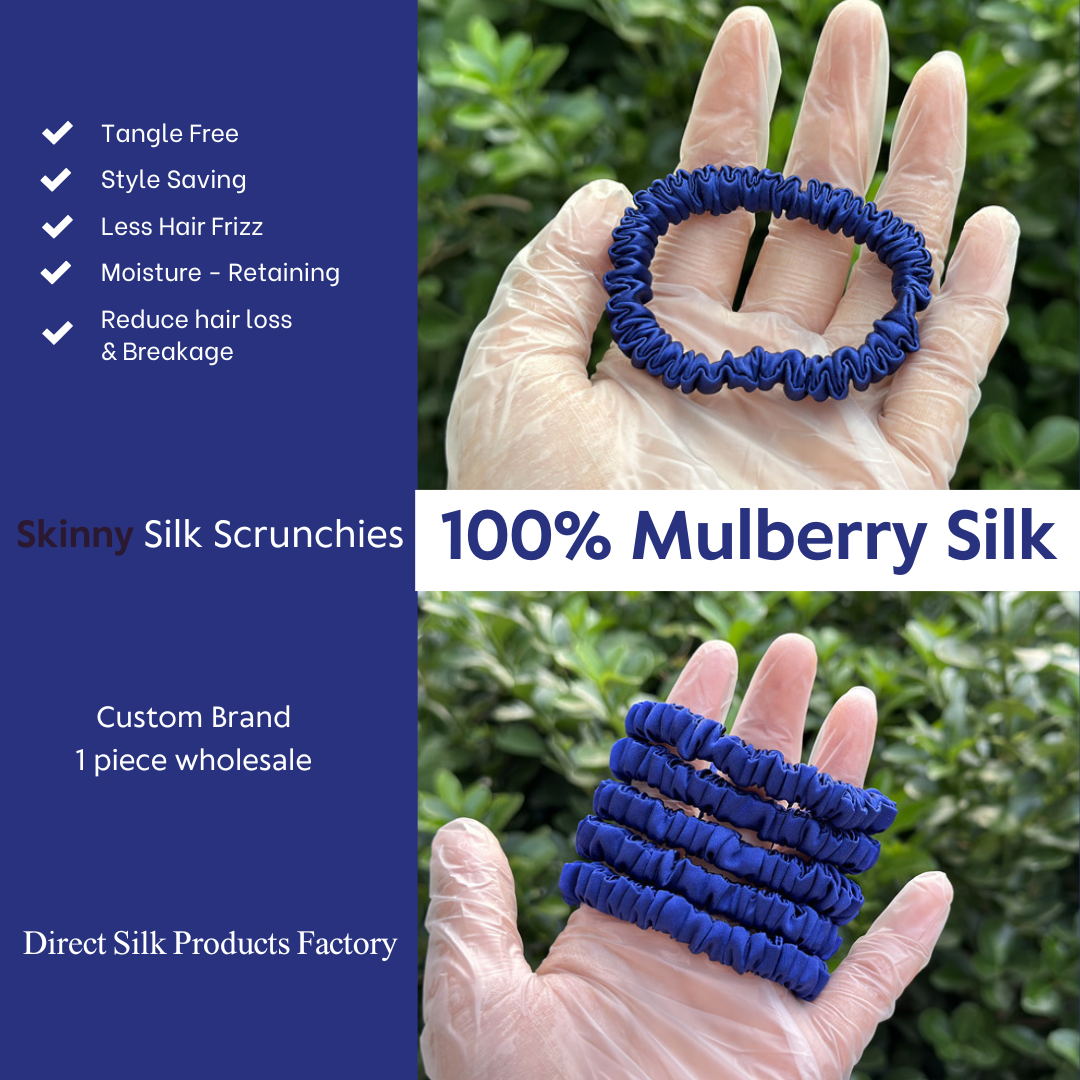 Deep Blue Silk Scrunchies Skinny