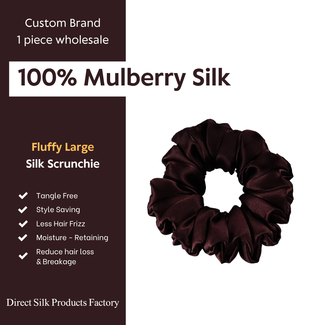 Large-Fluffy Silk Scrunchie Deep Coffee
