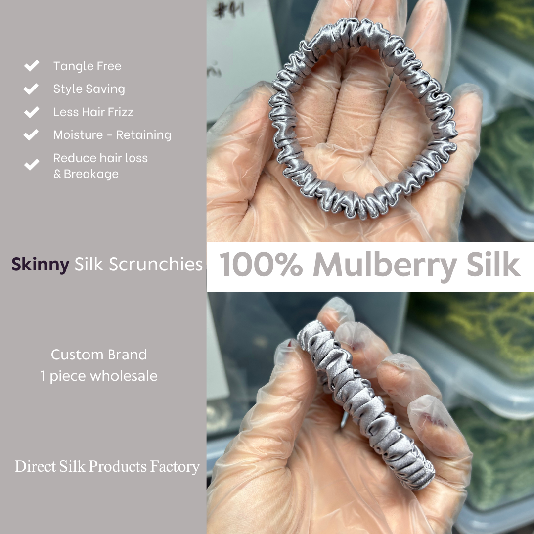 Grey Purple Silk Scrunchie Skinny custom wholesale, custom brand low MOQ, 1 piece wholesale