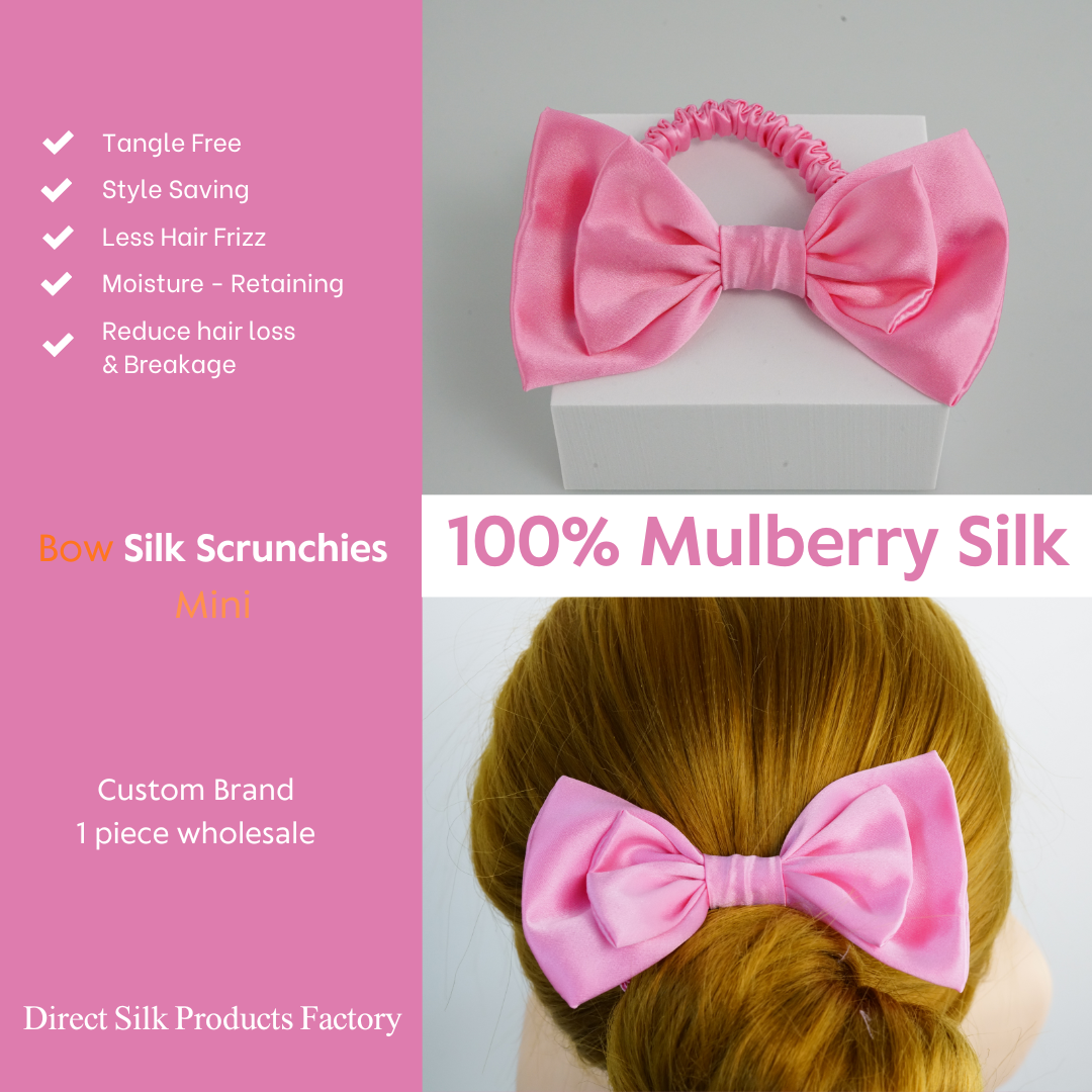 Light Rose Pink Silk Scrunchie Bowknot