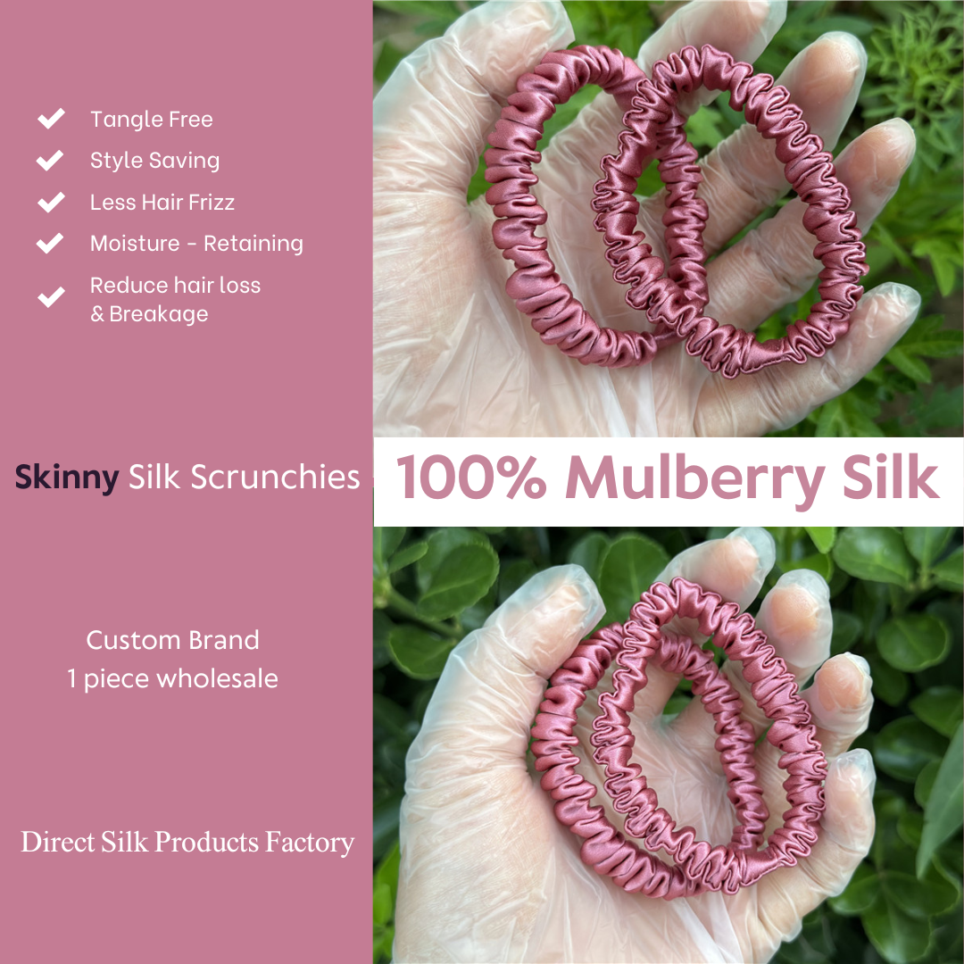 Silver Red Silk Scrunchie Skinny