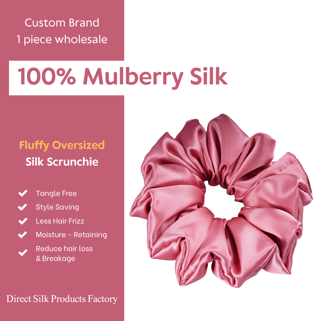 Silver Red Silk Scrunchie Oversized Fluffy