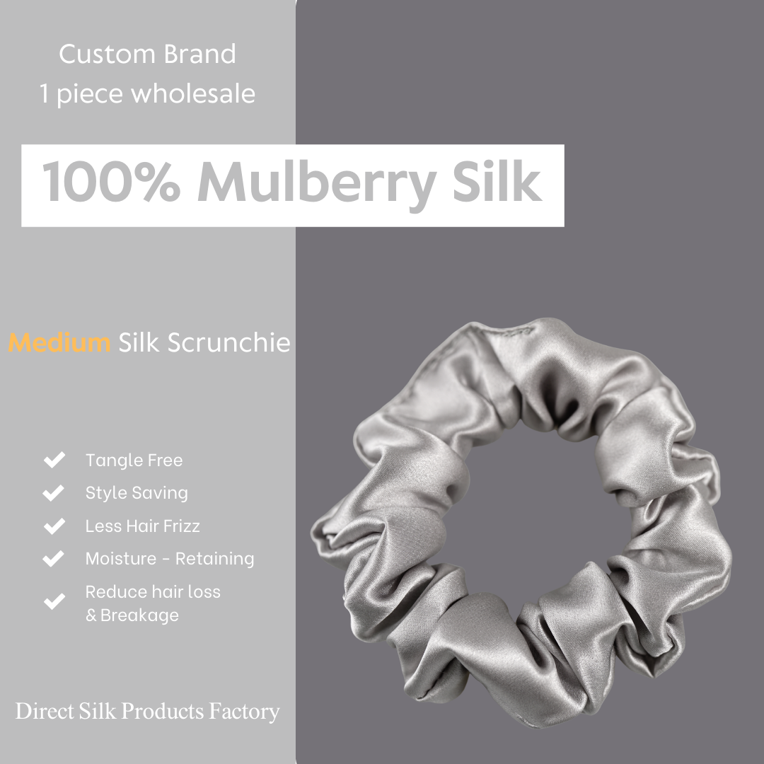 Silver Silk Scrunchie Medium