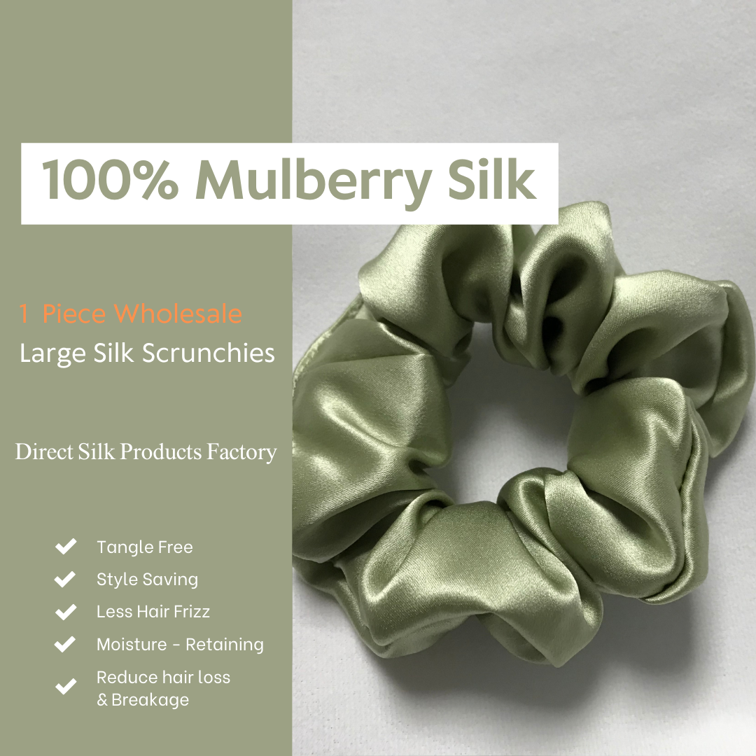 Bean Green Silk Scrunchie Large