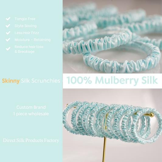 Aqua Blue Silk Scrunchie Skinny