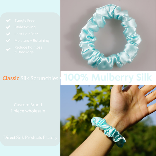 Aqua Blue Silk Scrunchie Classic