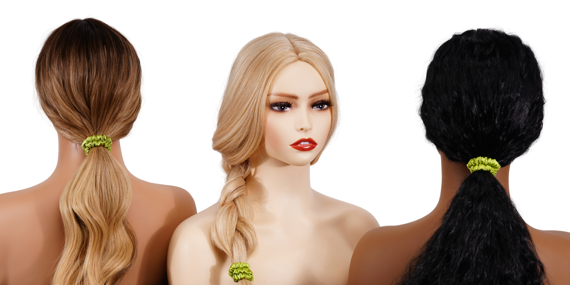 Autumn Green Silk Scrunchies skinny, custom brand low MOQ, 1 piece wholesale