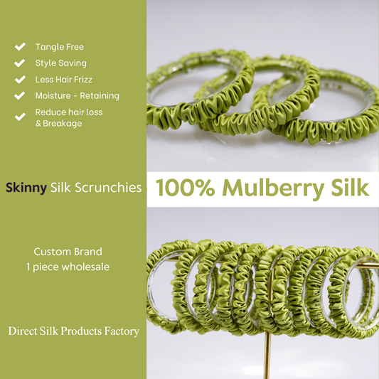 Autumn Green Silk Scrunchie Skinny