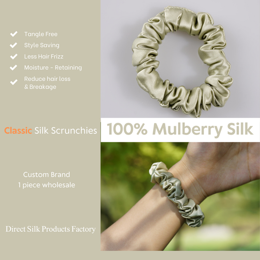 Bean Green Silk Scrunchie Classic