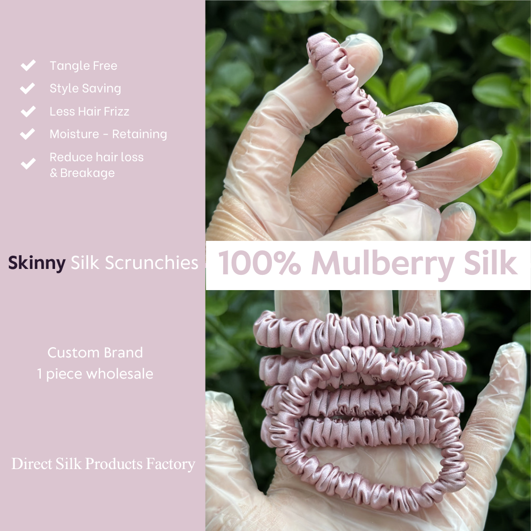 Begonia Red Silk Scrunchie Skinny custom wholesale, custom brand low MOQ, 1 piece wholesale
