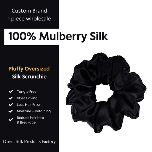 Black Silk Scrunchie Oversized Fluffy