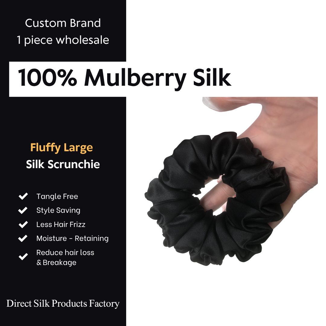 Large-Fluffy Black Silk Scrunchie