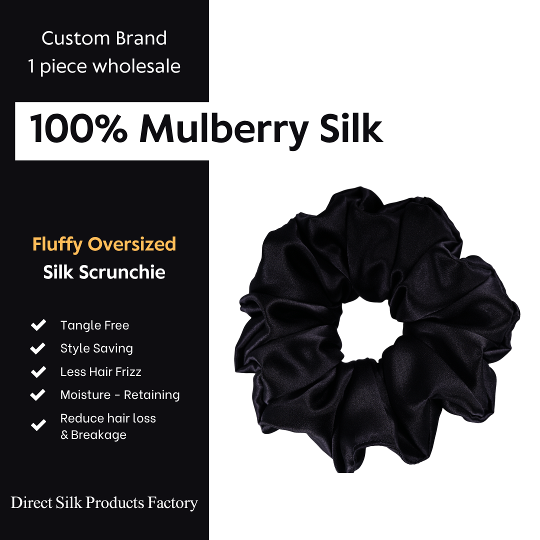 Black Silk Scrunchie Oversized Fluffy