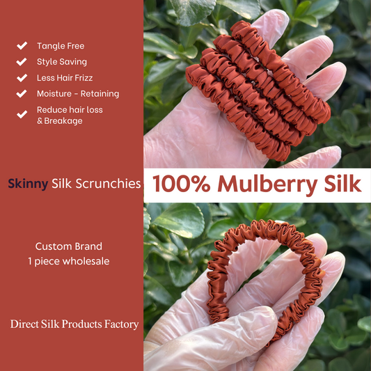 Bright Orange Red Silk Scrunchie Skinny custom wholesale, custom brand low MOQ, 1 piece wholesale
