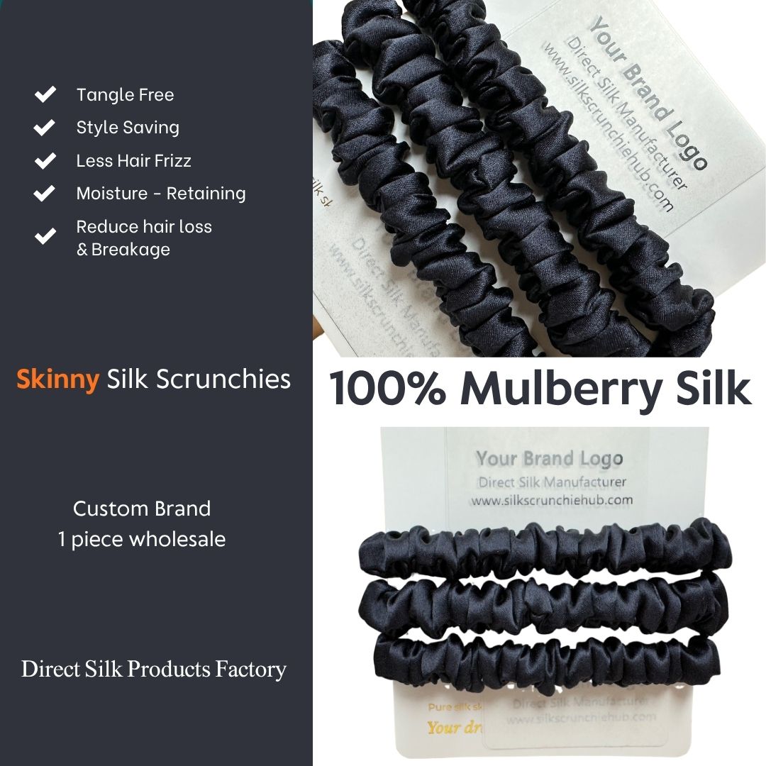 Charcoal Silk Scrunchie Skinny Wholesale | In Stock