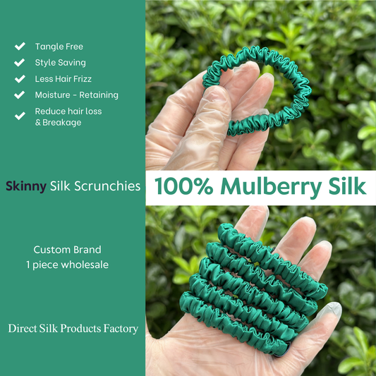 Christmas Green Silk Scrunchie Skinny