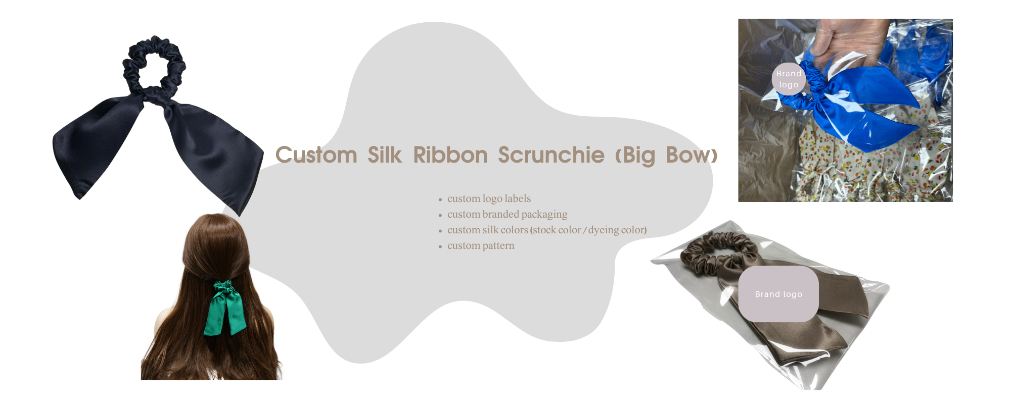 Custom Silk Scrunchie big bow with logo