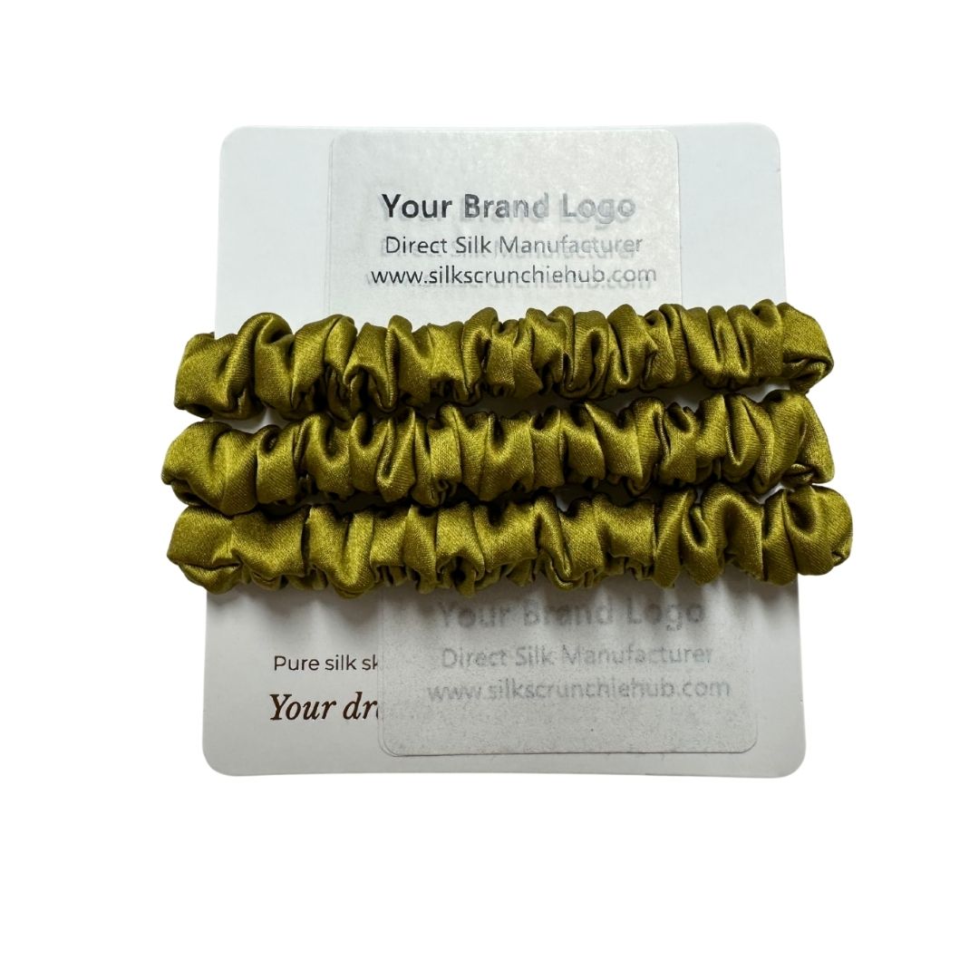 Olive Yellow Silk Scrunchie Skinny Wholesale | In Stock