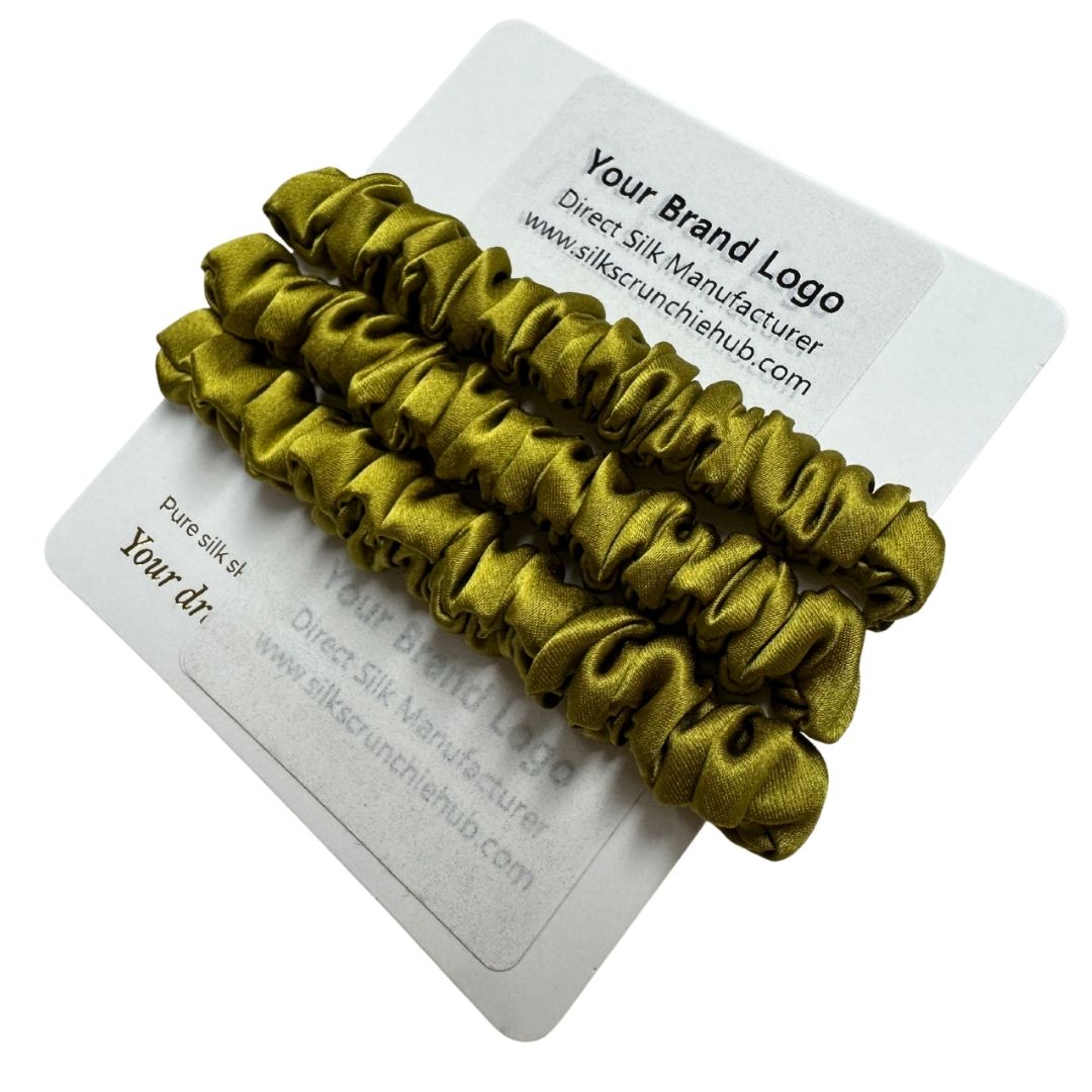 Olive Yellow Silk Scrunchie Skinny Wholesale | In Stock