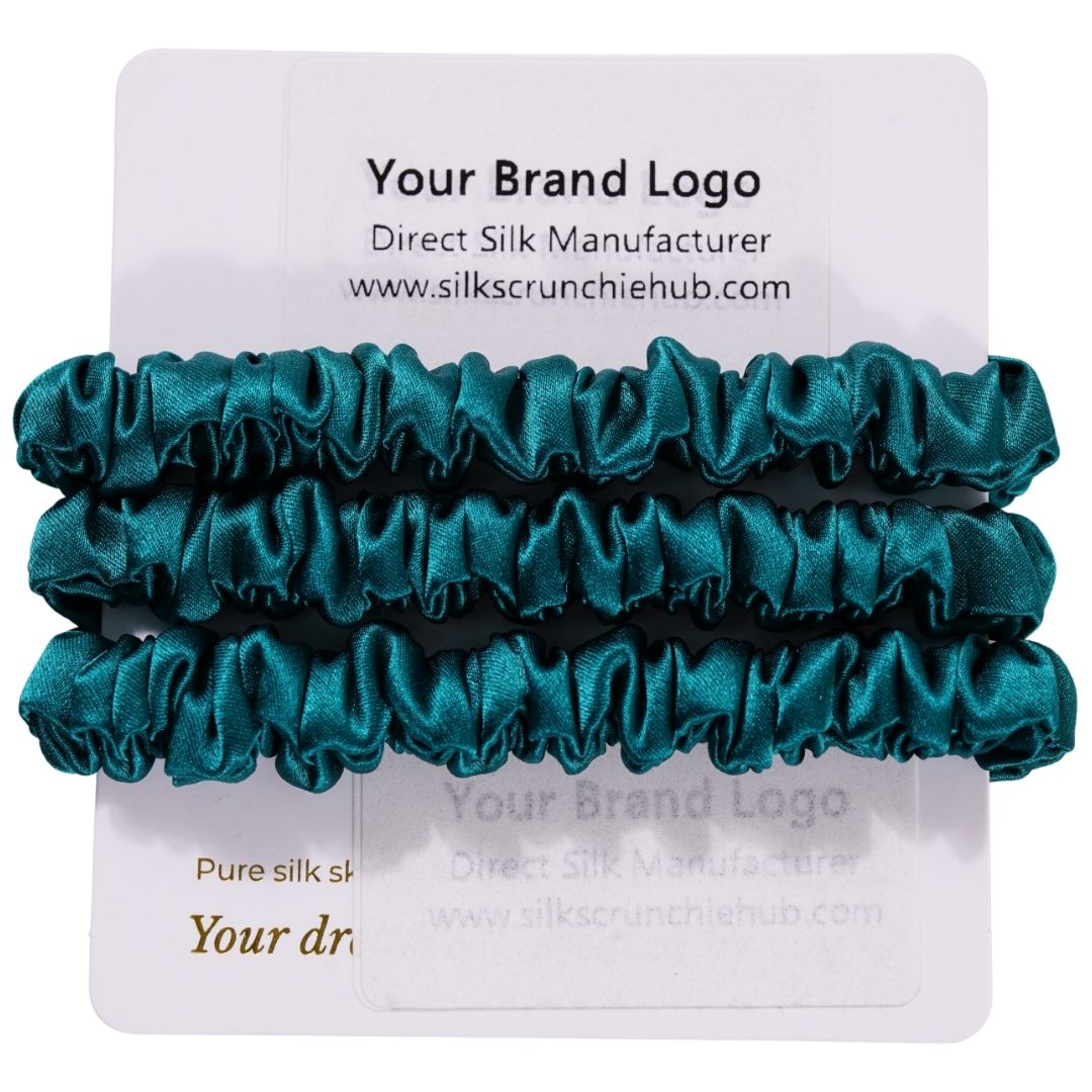Royal Green Silk Scrunchie Skinny Wholesale | In Stock