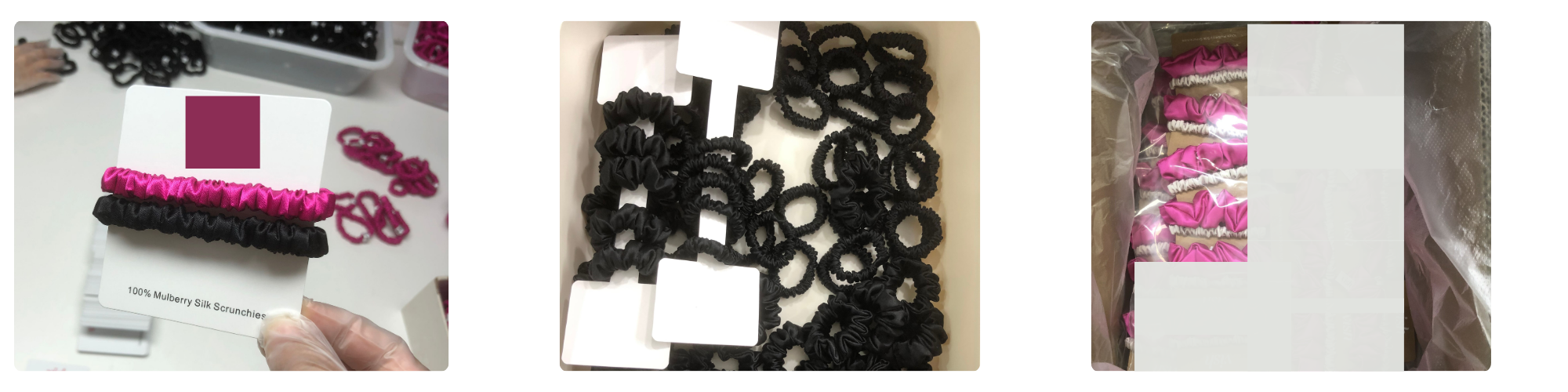 Set of hair ties with packaging, different types brand paper card