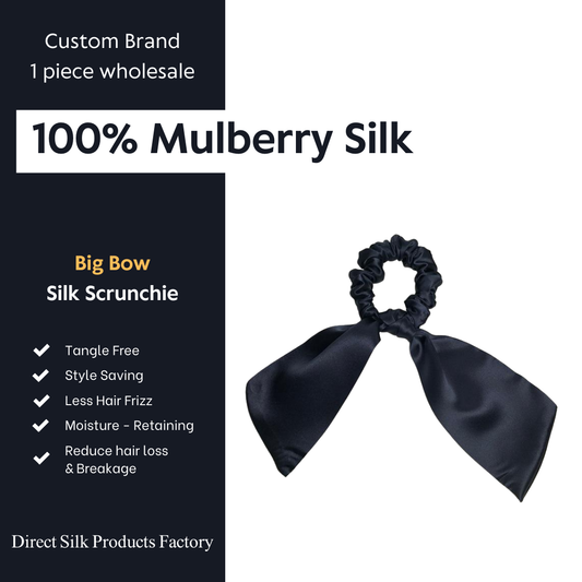 Dark Blue Silk Ribbon Scrunchie (big bow)