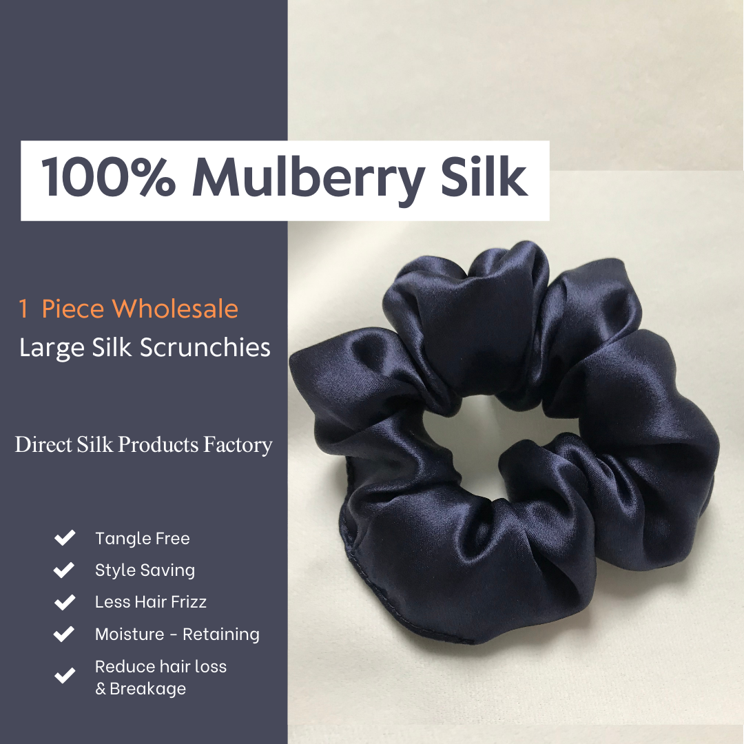 Dark Blue Silk Scrunchie Large