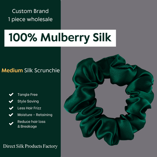 Dark Green Silk Scrunchie Medium