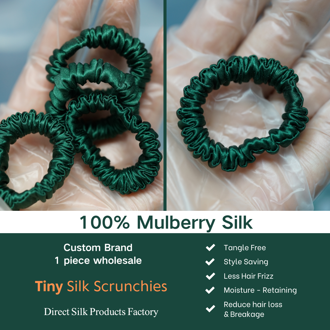 Dark Green Silk Scrunchie Tiny