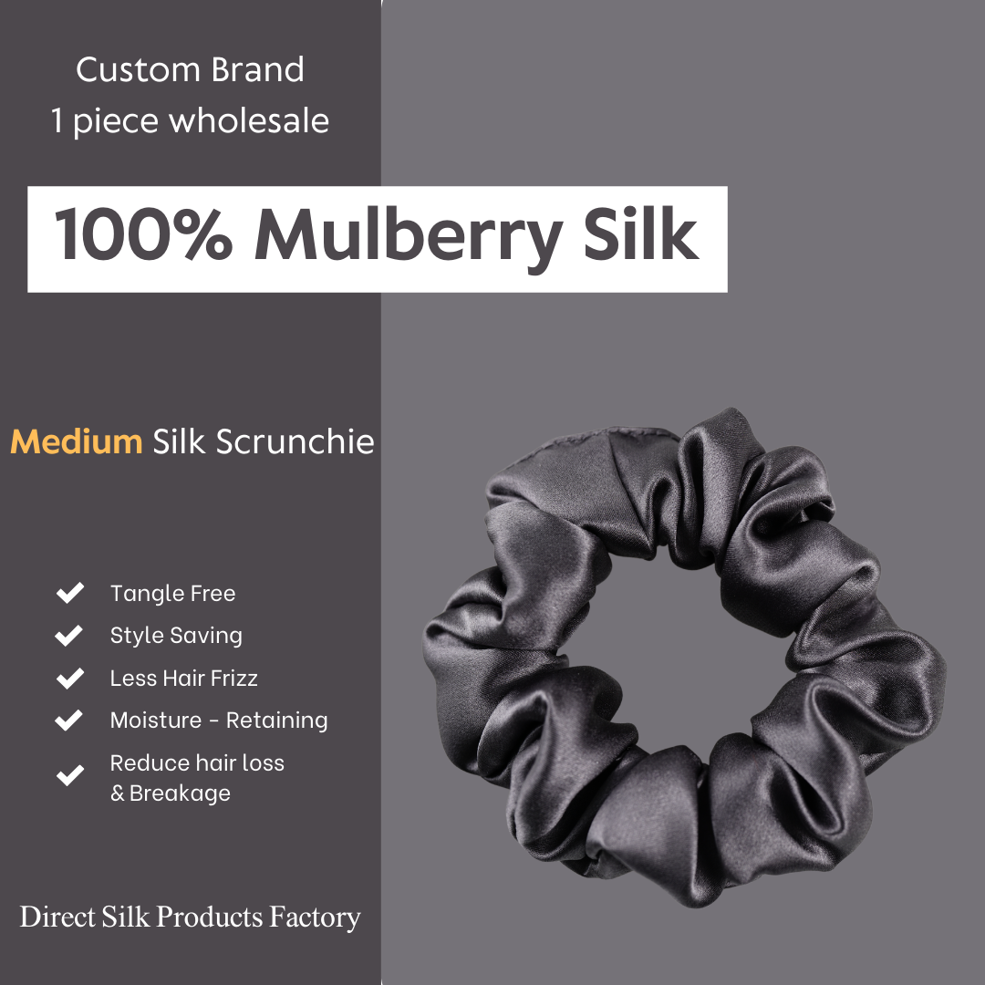 Dark Grey Silk Scrunchie Medium
