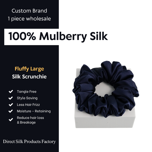 Large-Fluffy Silk Scrunchie Dark Blue