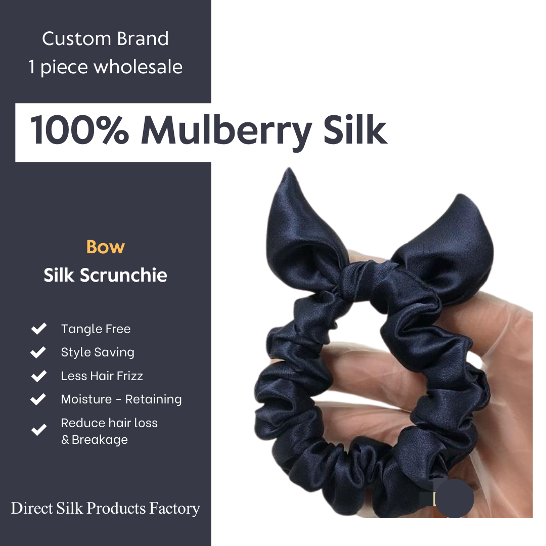 Bow Silk Scrunchie Dark Blue