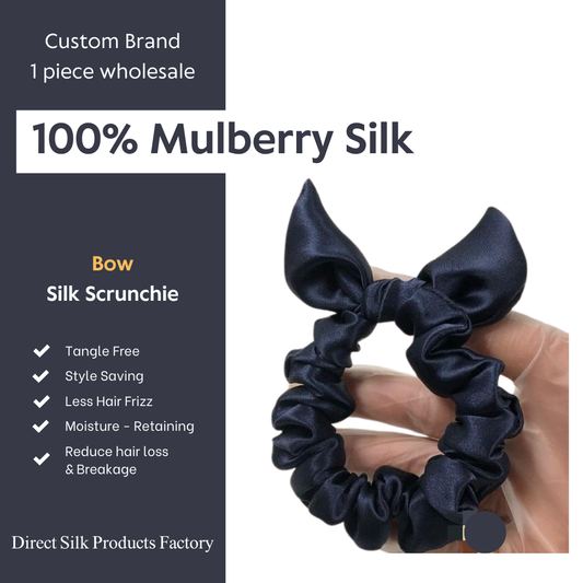 Bow Silk Scrunchie Dark Blue