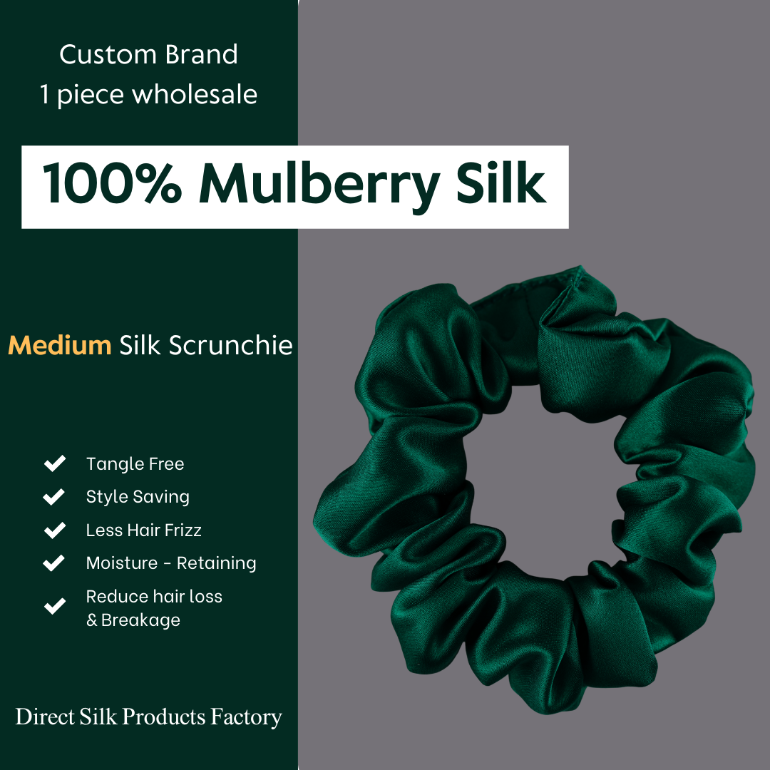 Dark Green Silk Scrunchie Medium