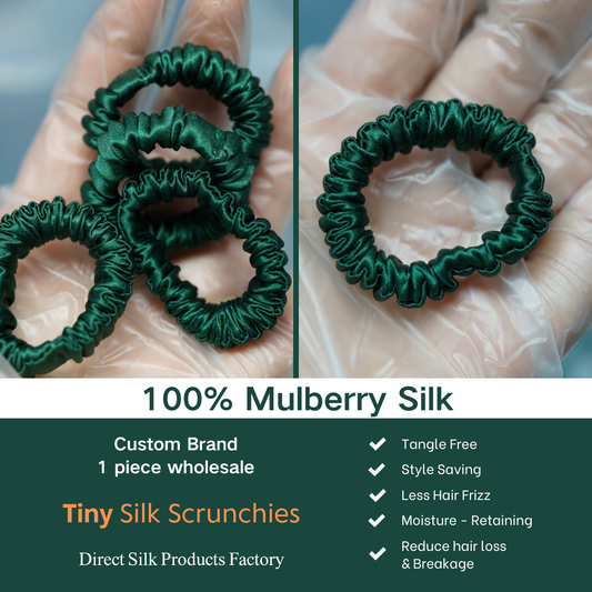 Dark Green Silk Scrunchie Tiny