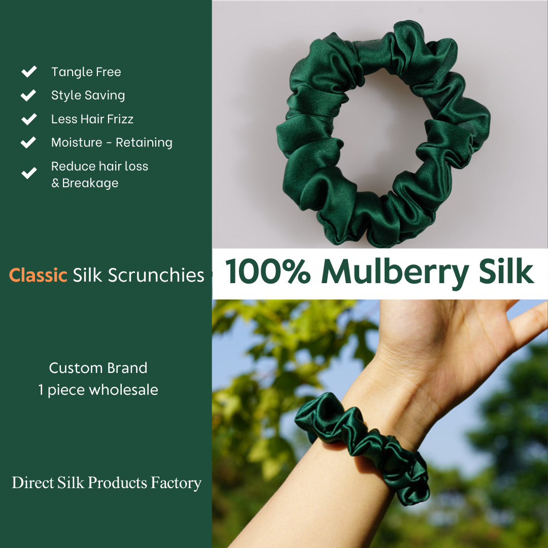 Dark Green Silk Scrunchie Classic