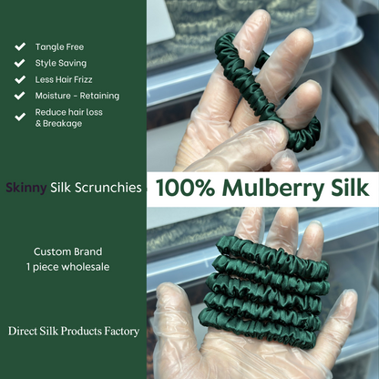 Dark Green Silk Scrunchie Skinny