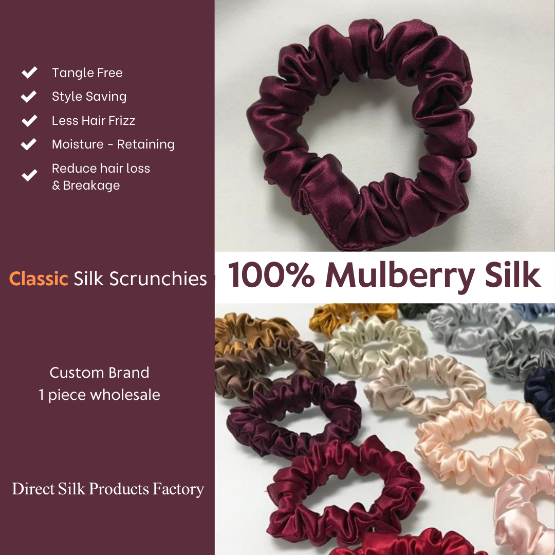 Dark Purple Red Silk Scrunchie Classic
