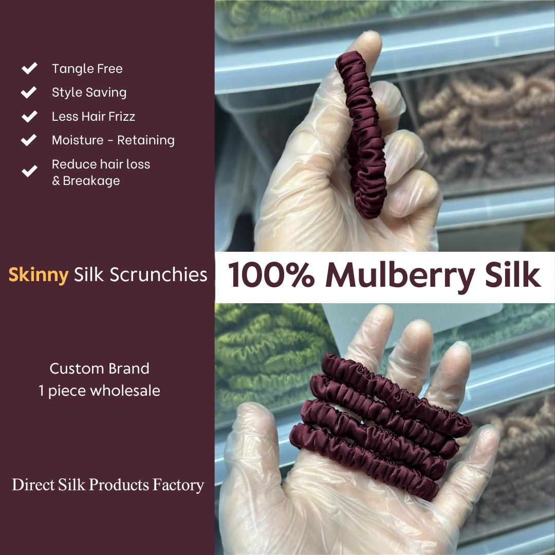 Dark Purple Red Silk Scrunchie Skinny