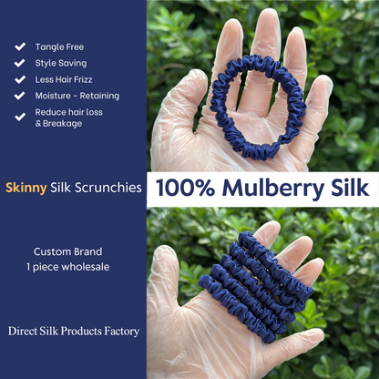 Deep Dark Blue Silk Scrunchy Skinny
