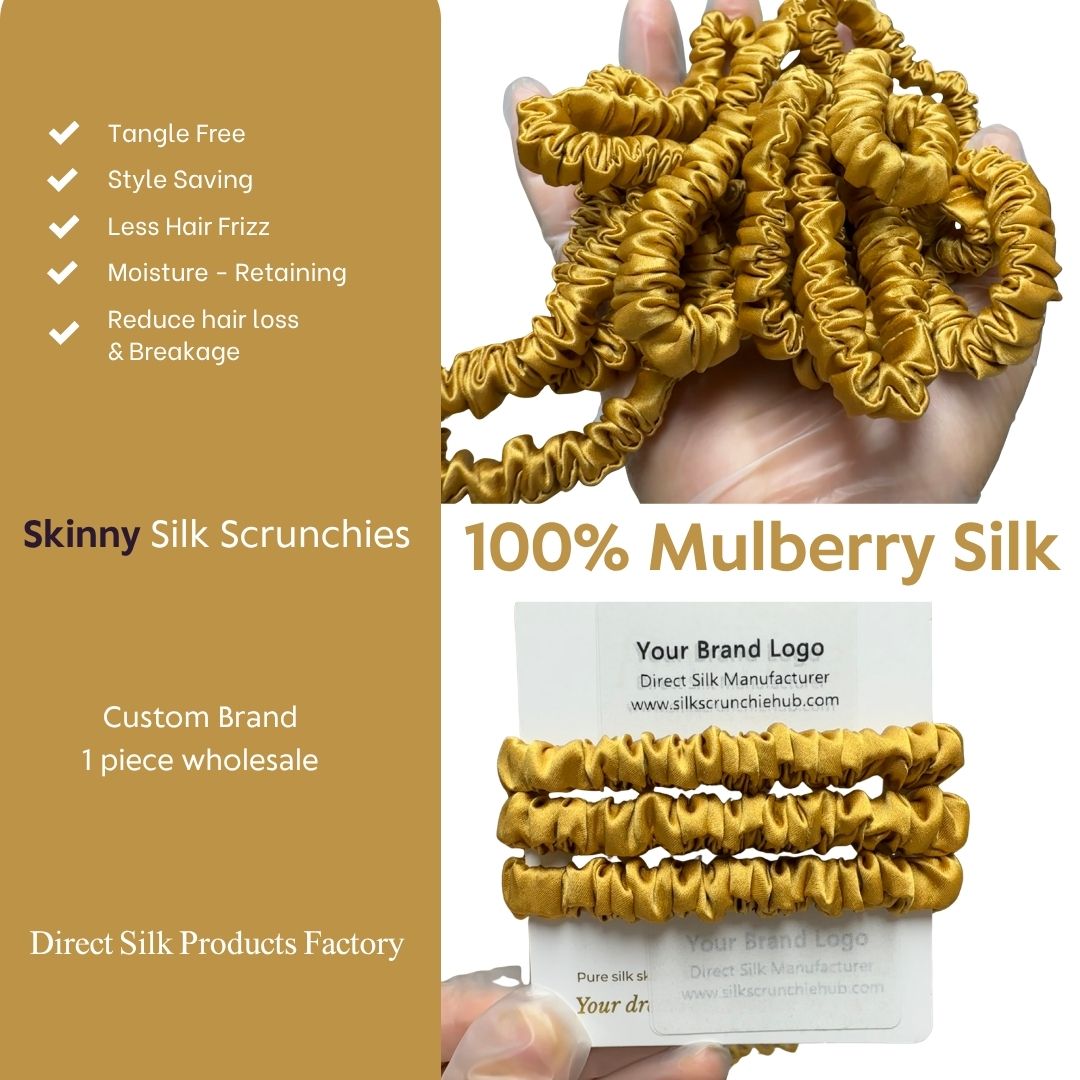 Deep Gold Silk Scrunchie Skinny Wholesale | In Stock