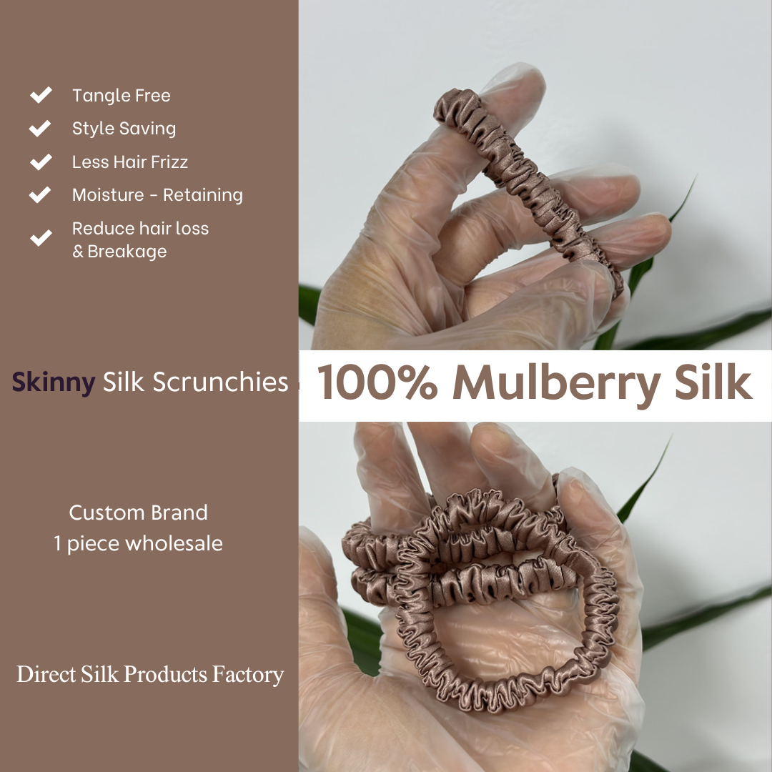 Ebony Silk Scrunchie Skinny custom wholesale, custom brand low MOQ, 1 piece wholesale

