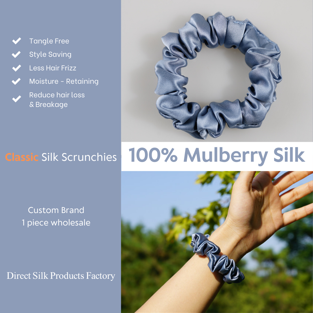 Grey Blue Silk Scrunchie Classic