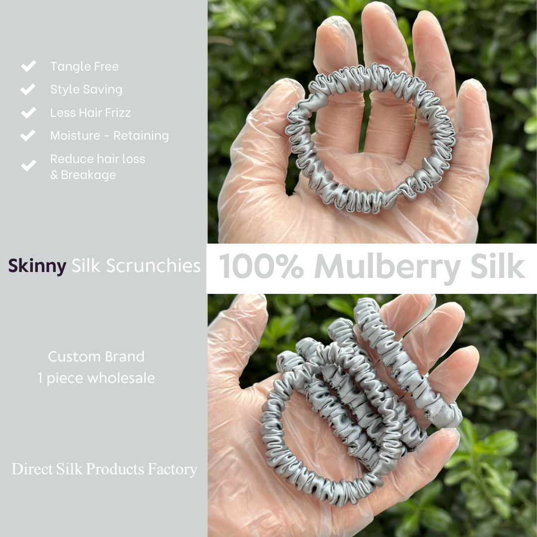 Himalayan Green Silk Scrunchie Skinny custom wholesale, custom brand low MOQ, 1 piece wholesale
