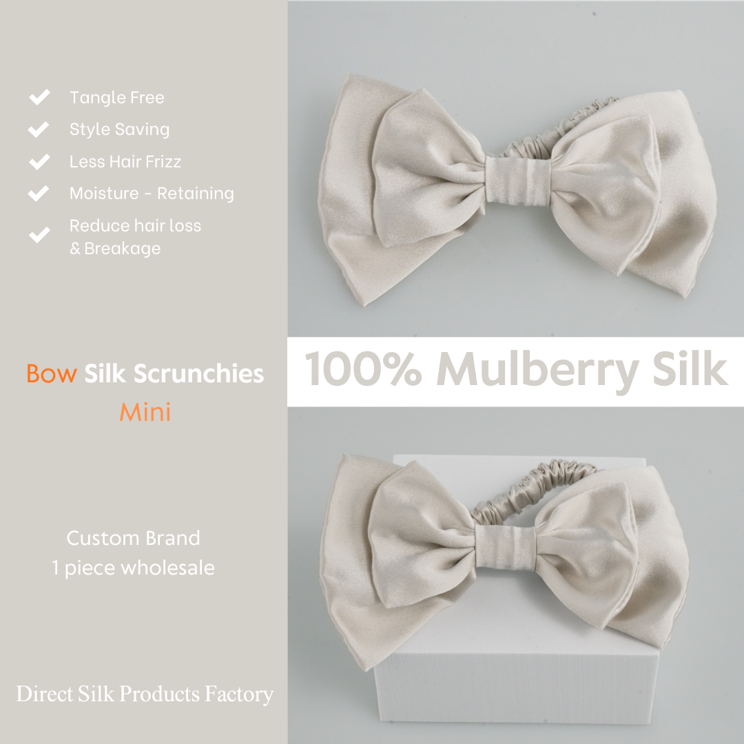 Light Gray Silk Scrunchie Bowknot