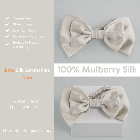 Light Gray Silk Scrunchie Bowknot