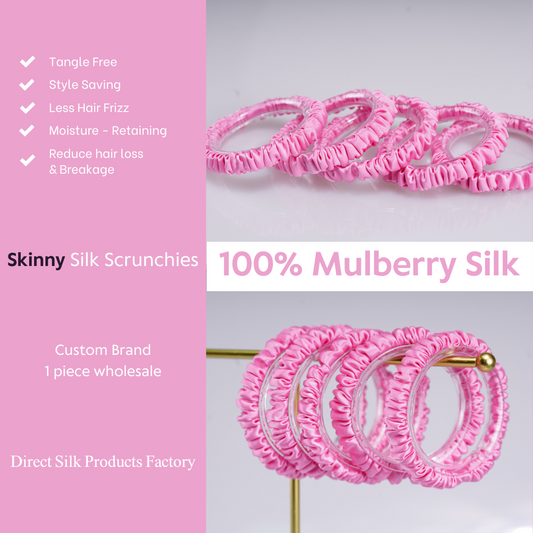 Light Rose Pink Silk Scrunchie Skinny